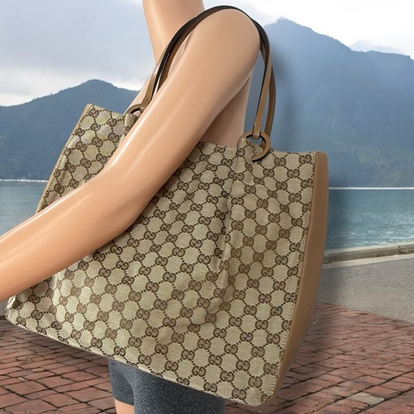 GUCCI GG monogram w/leather incl pouch very good cond Large vintage style - Picture 2 of 15